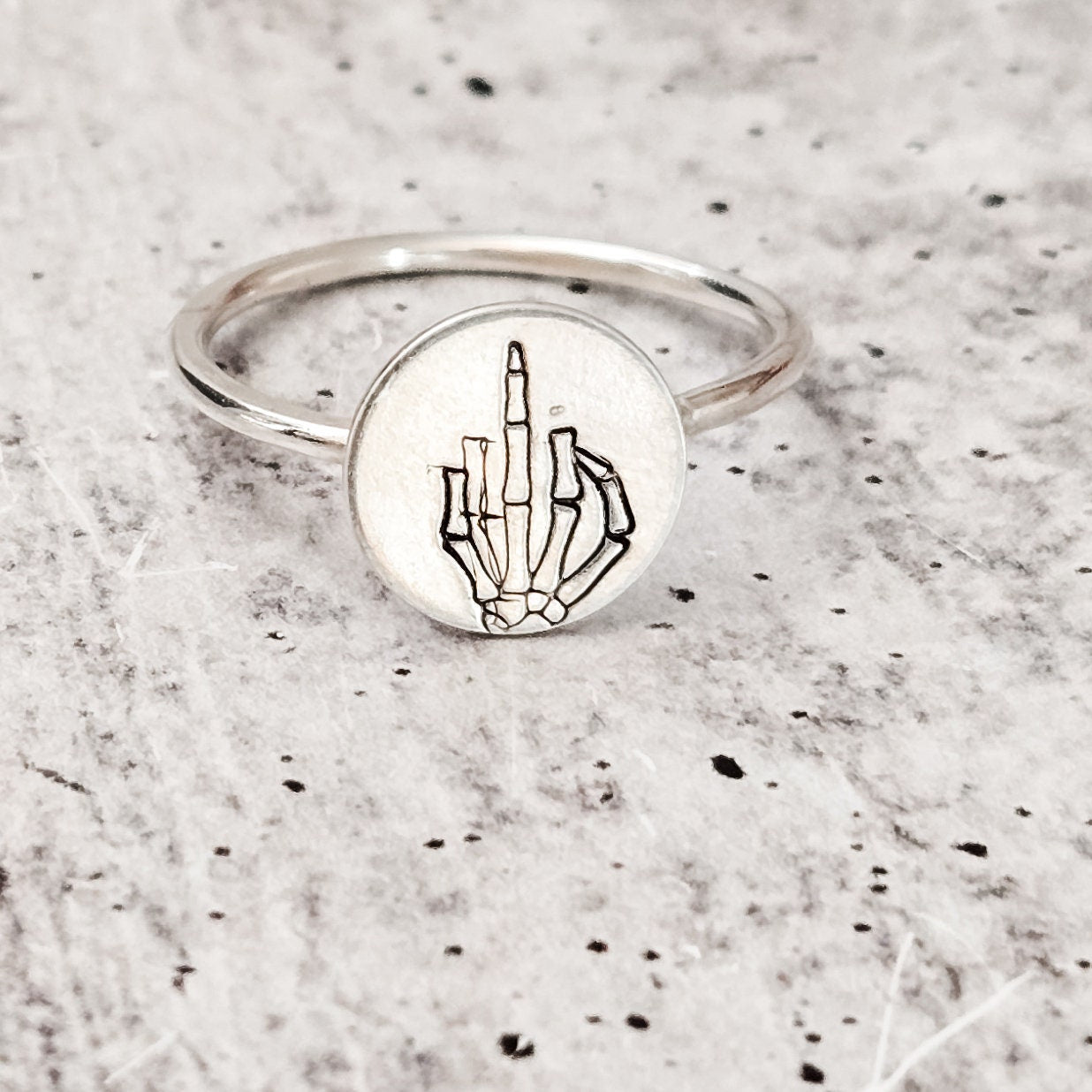 MIDDLE FINGER SKELETON DAINTY HALLOWEEN RING
