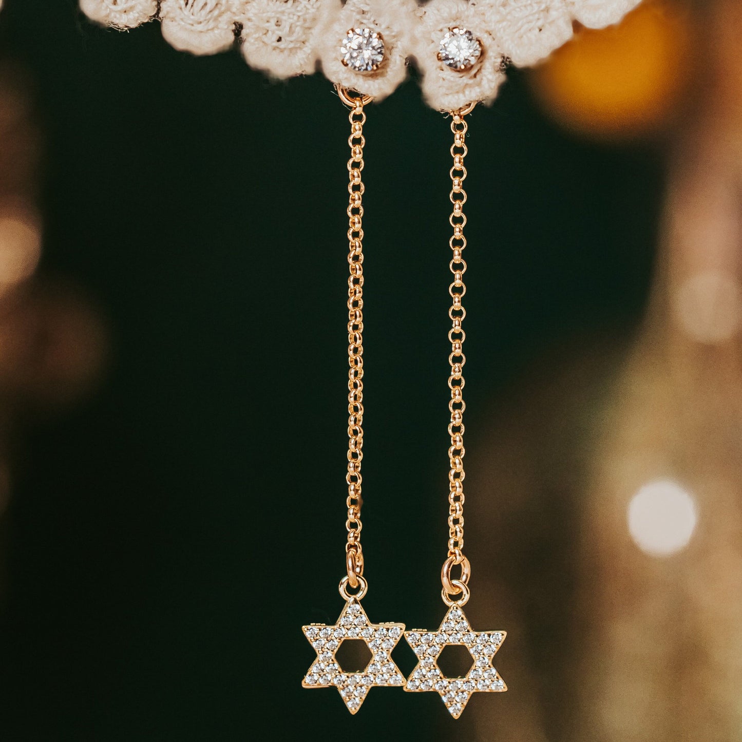 MAGEN DAVID CRYSTAL STATEMENT DROP EARRINGS