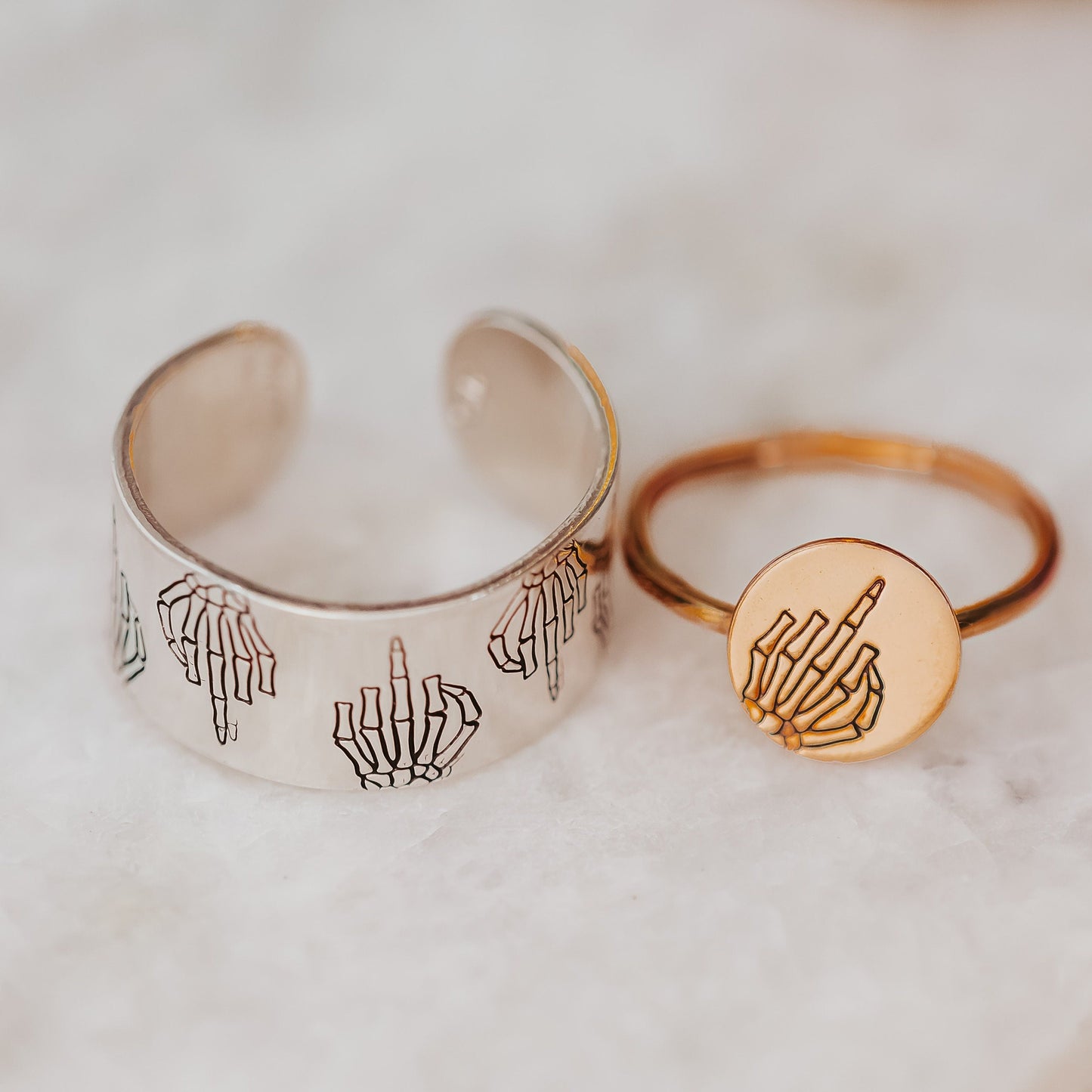 MIDDLE FINGER SKELETON DAINTY HALLOWEEN RING