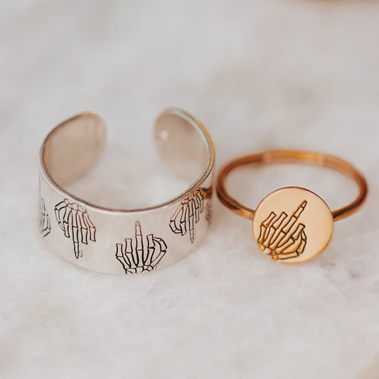 MIDDLE FINGER SKELETON DAINTY HALLOWEEN RING