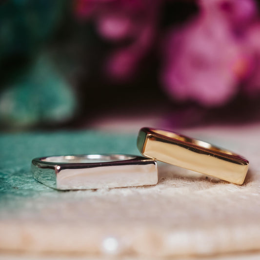 PIZZA GOLD OR SILVER FLAT TOP RING