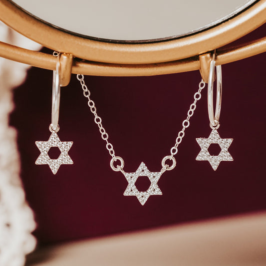 STAR OF DAVID CRYSTAL HOOP EARRINGS