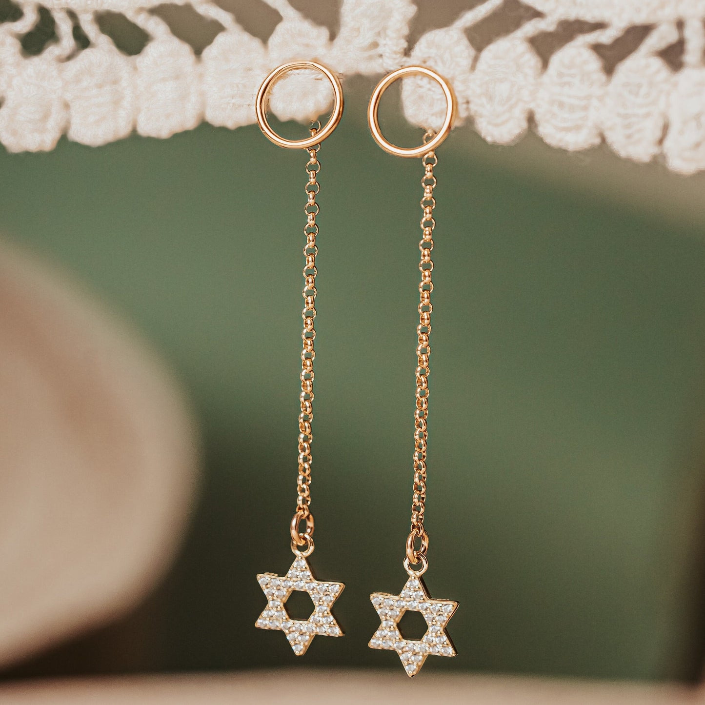 MAGEN DAVID CRYSTAL STATEMENT DROP EARRINGS