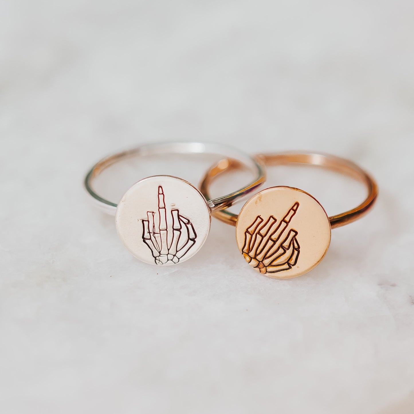 MIDDLE FINGER SKELETON DAINTY HALLOWEEN RING