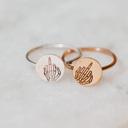 MIDDLE FINGER SKELETON DAINTY HALLOWEEN RING