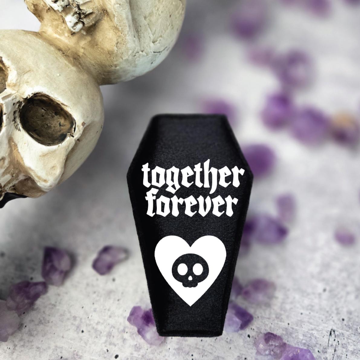 TOGETHER FOREVER BLACK VELVET COFFIN RING BOX