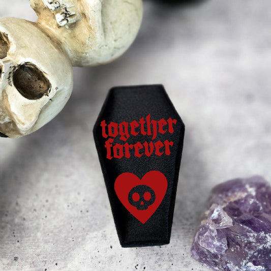 TOGETHER FOREVER BLACK VELVET COFFIN RING BOX
