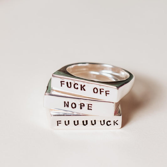 NOPE GOLD OR SILVER FLAT TOP RING