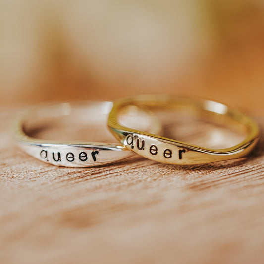 QUEER DAINTY GOLD PLATED OR STERLING SILVER RING