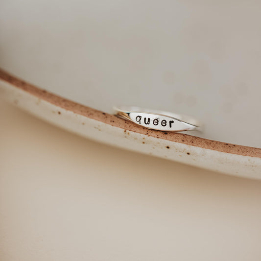 QUEER DAINTY GOLD PLATED OR STERLING SILVER RING