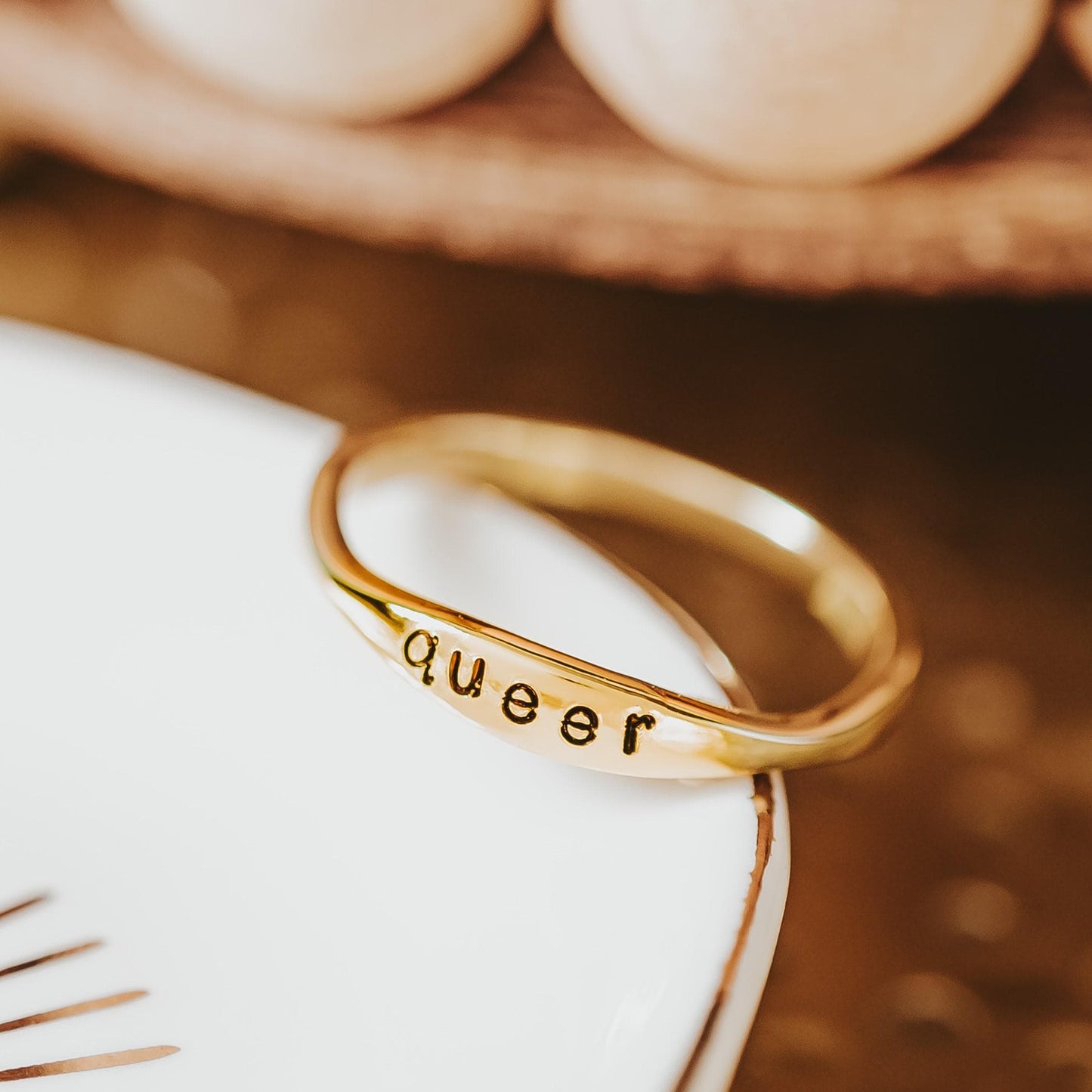 QUEER DAINTY GOLD PLATED OR STERLING SILVER RING