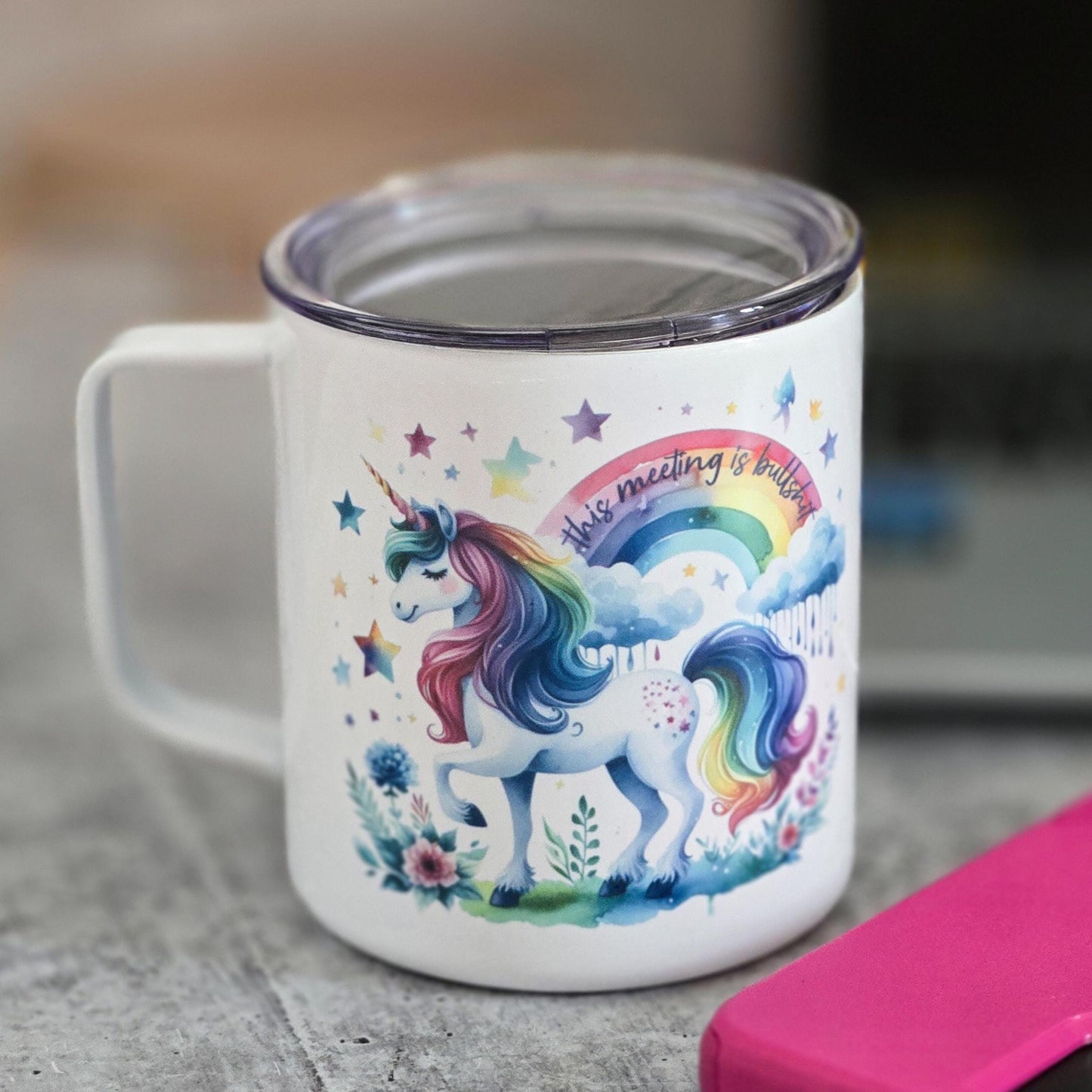 THIS MEETING IS BULLSHIT MAGICAL UNICORN TRAVEL COFFEE MUG