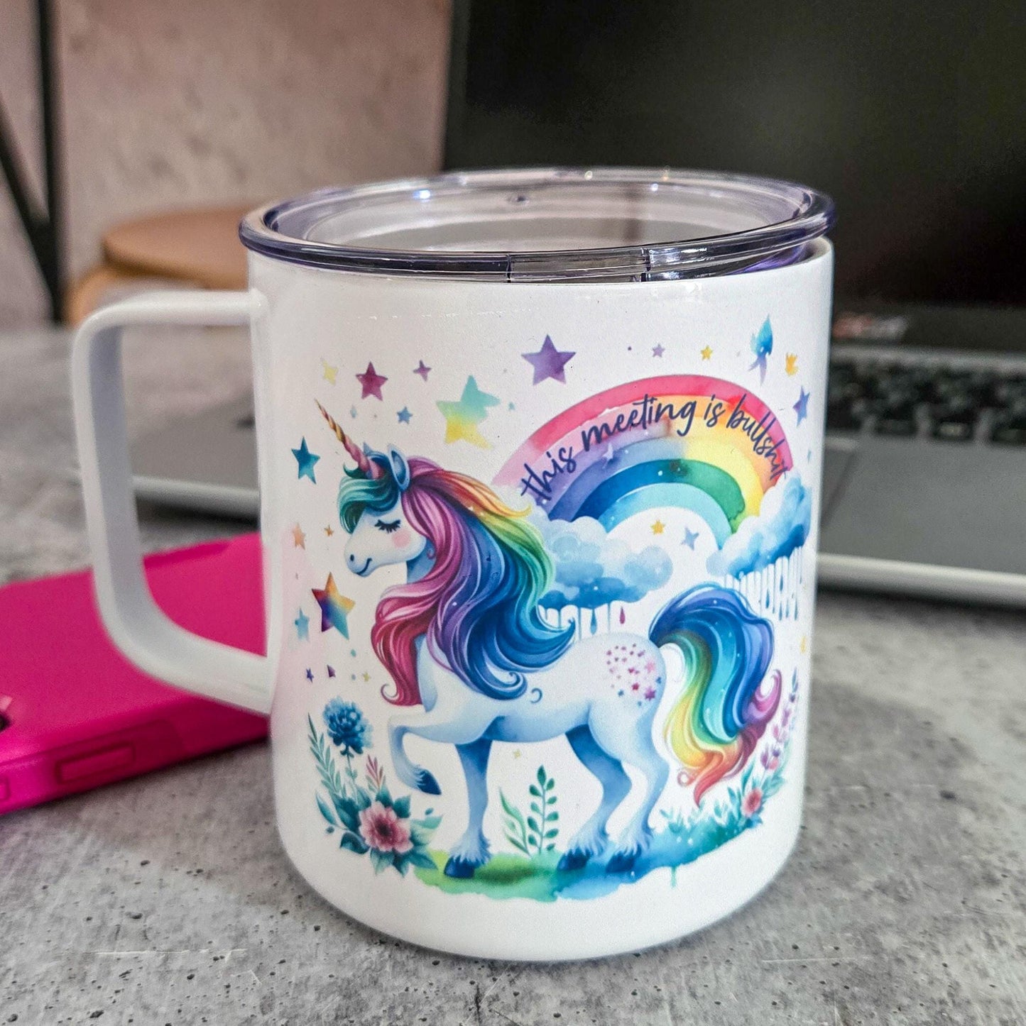 THIS MEETING IS BULLSHIT MAGICAL UNICORN TRAVEL COFFEE MUG