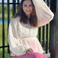 TONAL EMBROIDERED PEPLUM TOP WITH V-NECKLINE - S TO 2XL