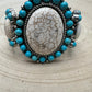 Large Western Faux Turquoise and White Buffalo Stretch Cuff Bracelet