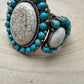 Large Western Faux Turquoise and White Buffalo Stretch Cuff Bracelet