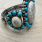 Large Western Faux Turquoise and White Buffalo Stretch Cuff Bracelet