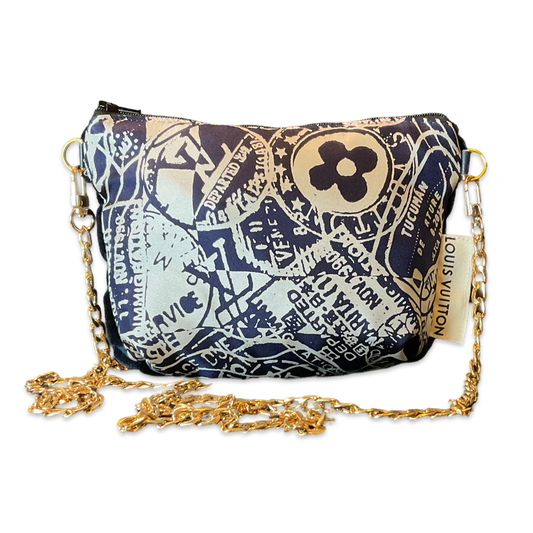 TRAVEL STAMPS VINTAGE SILK SCARF CROSSBODY BAG
