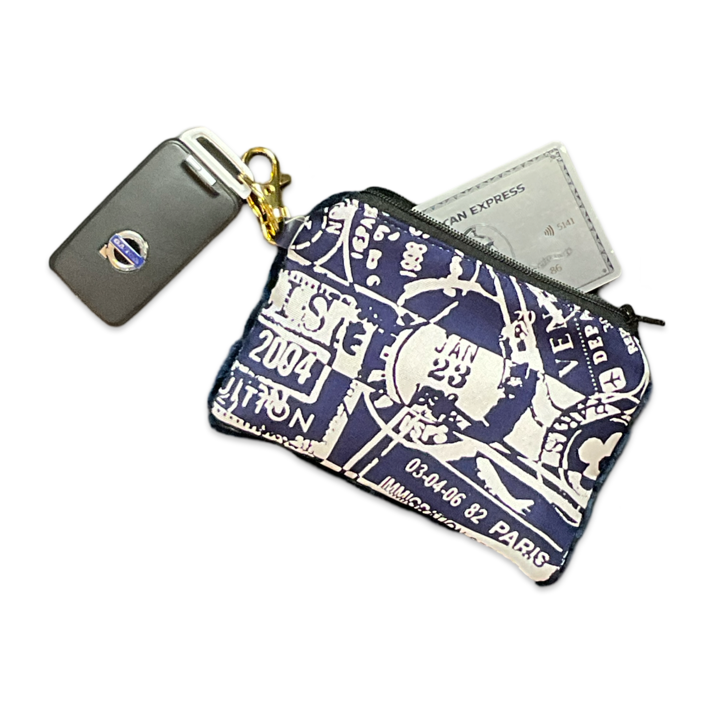 TRAVEL STAMPS VINTAGE SILK SCARF COFFEE RUN KEYCHAIN BAG
