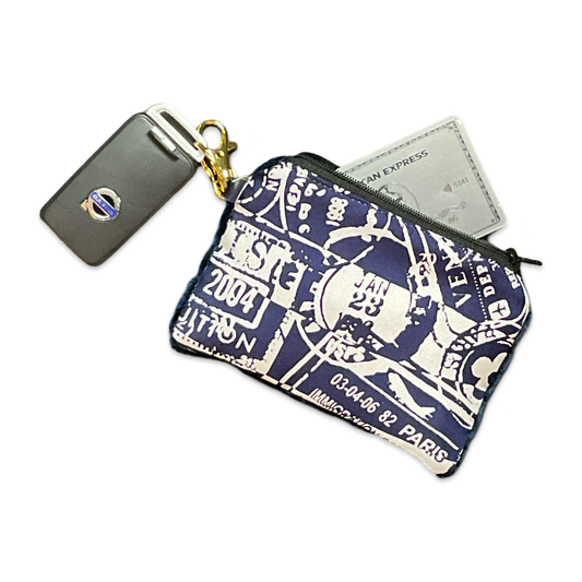 TRAVEL STAMPS VINTAGE SILK SCARF COFFEE RUN KEYCHAIN BAG