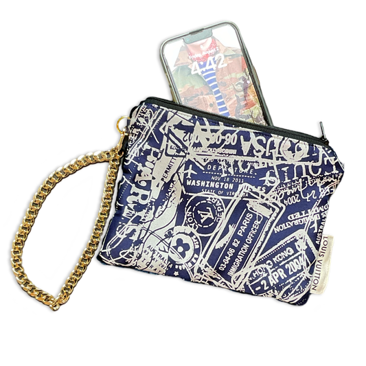 TRAVEL STAMPS VINTAGE SILK SCARF WRISTLET BAG