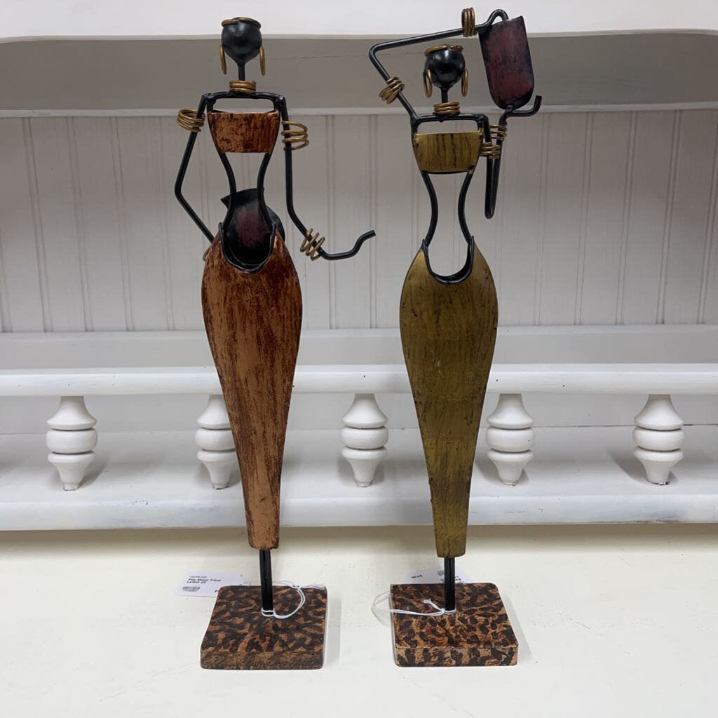 PAIR METAL TRIBAL LADIES (2)-Thriftique Marketplace