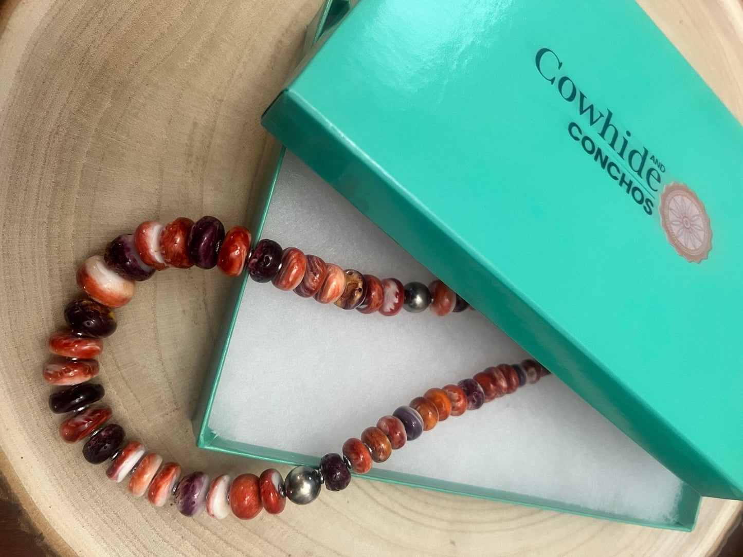 Purple and orange spiny oyster necklace - 22 inch