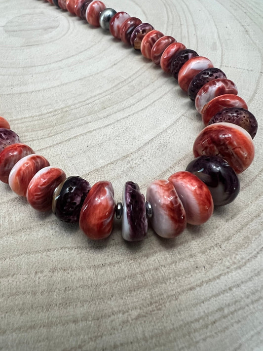Purple and orange spiny oyster necklace - 22 inch