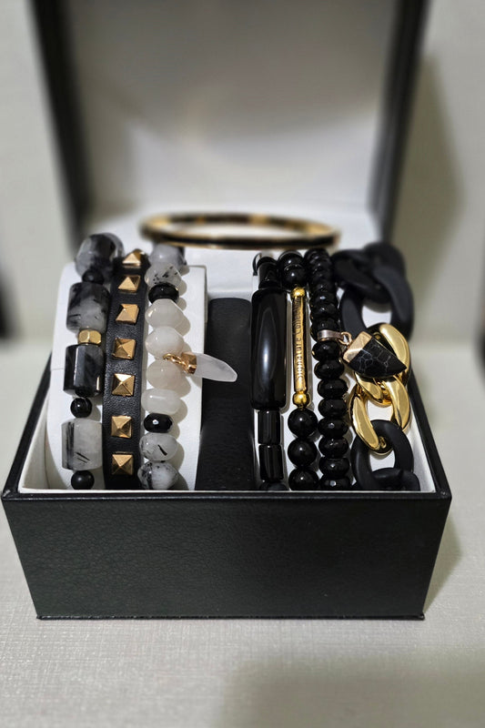 TOURMALINATED QUARTZ STACKED BRACELET SET