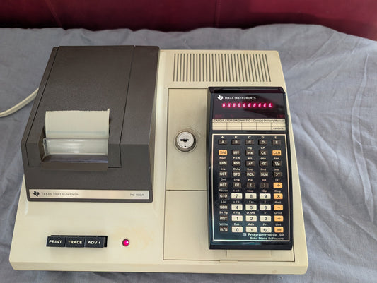 TEXAS INSTRUMENTS PC-100A PRINT/SECURITY CRADLE AND TI59 PROGRAMMABLE CALCULATOR
