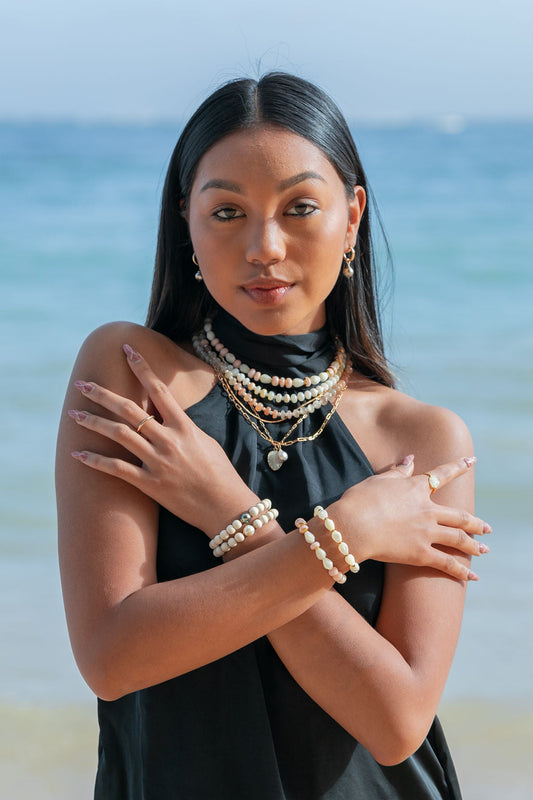 STRETCHY TAHITIAN PEARL LIGHT WOOD BRACELET - LANI