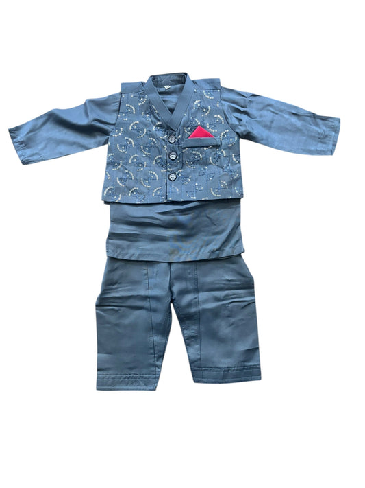 TRADITIONAL KURTA, PAJAMA AND COAT SET FOR BOYS - ETHNIC WEAR- 311
