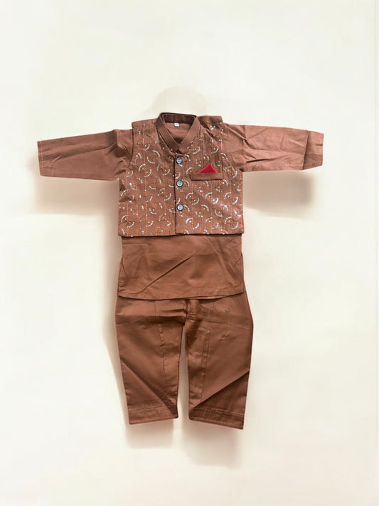 TRADITIONAL KURTA, PAJAMA AND COAT SET FOR BOYS - ETHNIC WEAR- 313