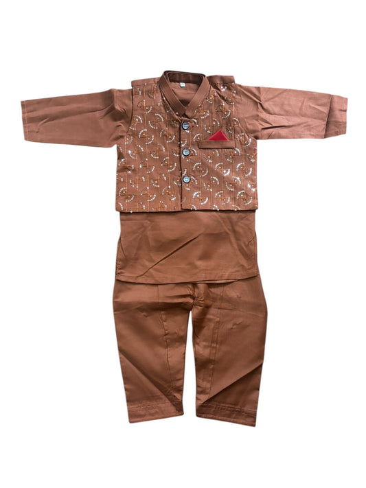 TRADITIONAL KURTA, PAJAMA AND COAT SET FOR BOYS - ETHNIC WEAR- 313