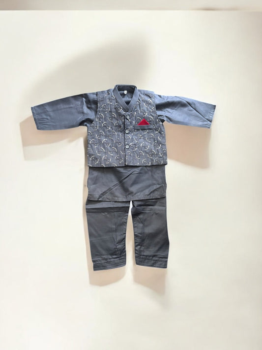 TRADITIONAL KURTA, PAJAMA AND COAT SET FOR BOYS - ETHNIC WEAR- 314