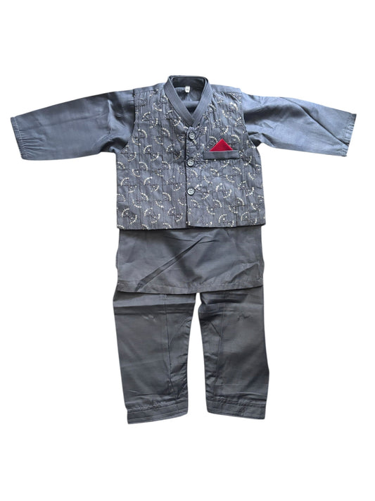 TRADITIONAL KURTA, PAJAMA AND COAT SET FOR BOYS - ETHNIC WEAR- 314