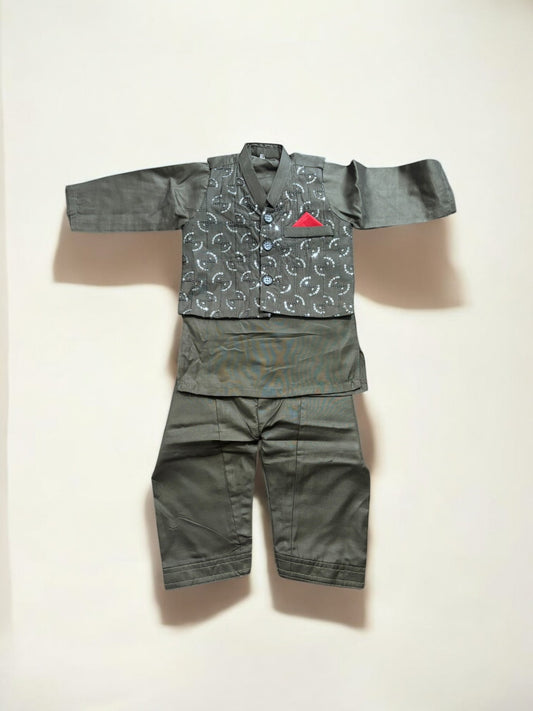 TRADITIONAL KURTA, PAJAMA AND COAT SET FOR BOYS - ETHNIC WEAR- 315
