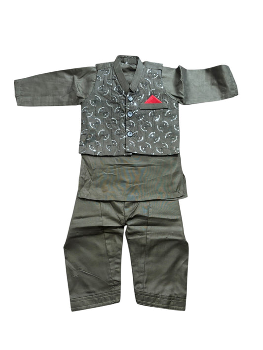 TRADITIONAL KURTA, PAJAMA AND COAT SET FOR BOYS - ETHNIC WEAR- 315