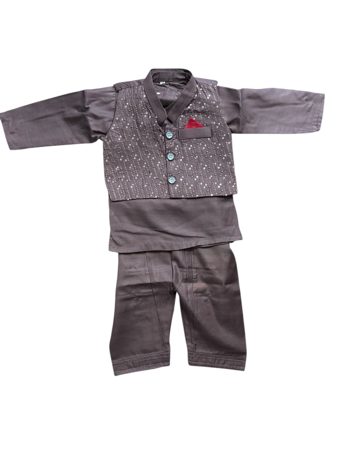 TRADITIONAL KURTA, PAJAMA AND COAT SET FOR BOYS - ETHNIC WEAR- 316