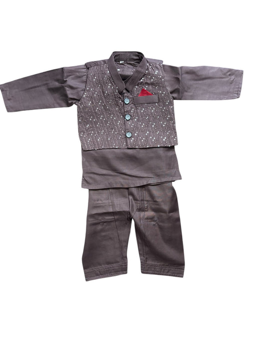 TRADITIONAL KURTA, PAJAMA AND COAT SET FOR BOYS - ETHNIC WEAR- 316