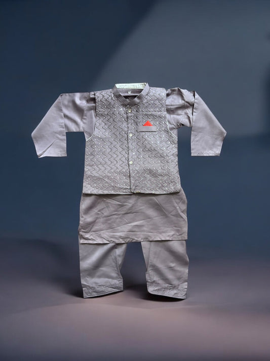 TRADITIONAL KURTA, PAJAMA AND COAT SET FOR BOYS - ETHNIC WEAR- 321