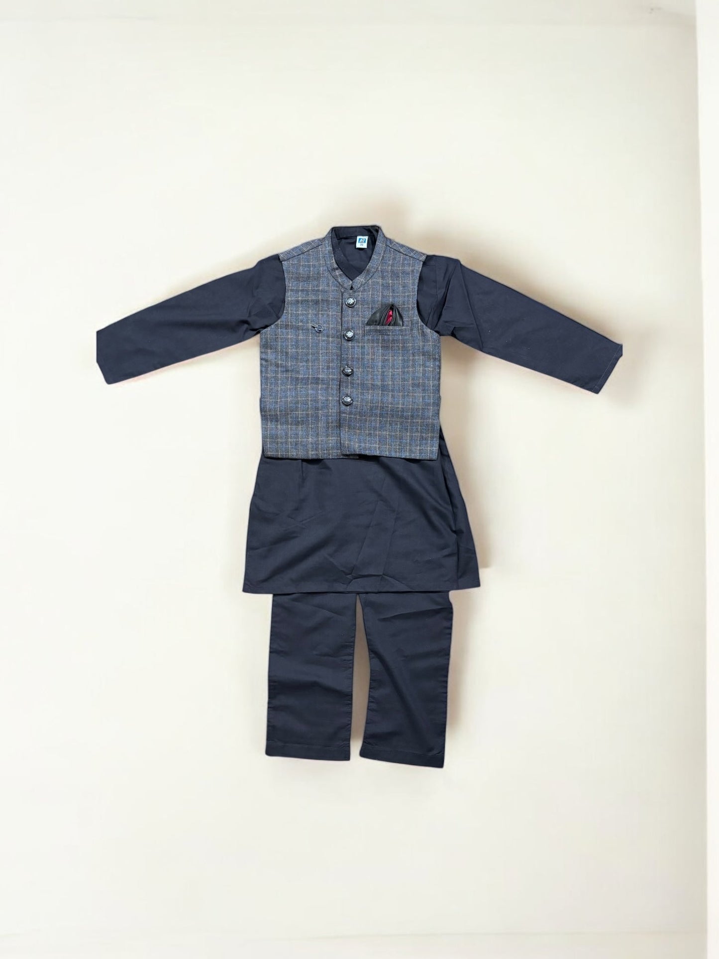 TRADITIONAL SOFT COTTON KURTA, PAJAMA AND COAT SET FOR BOYS - ETHNIC WEAR- 211