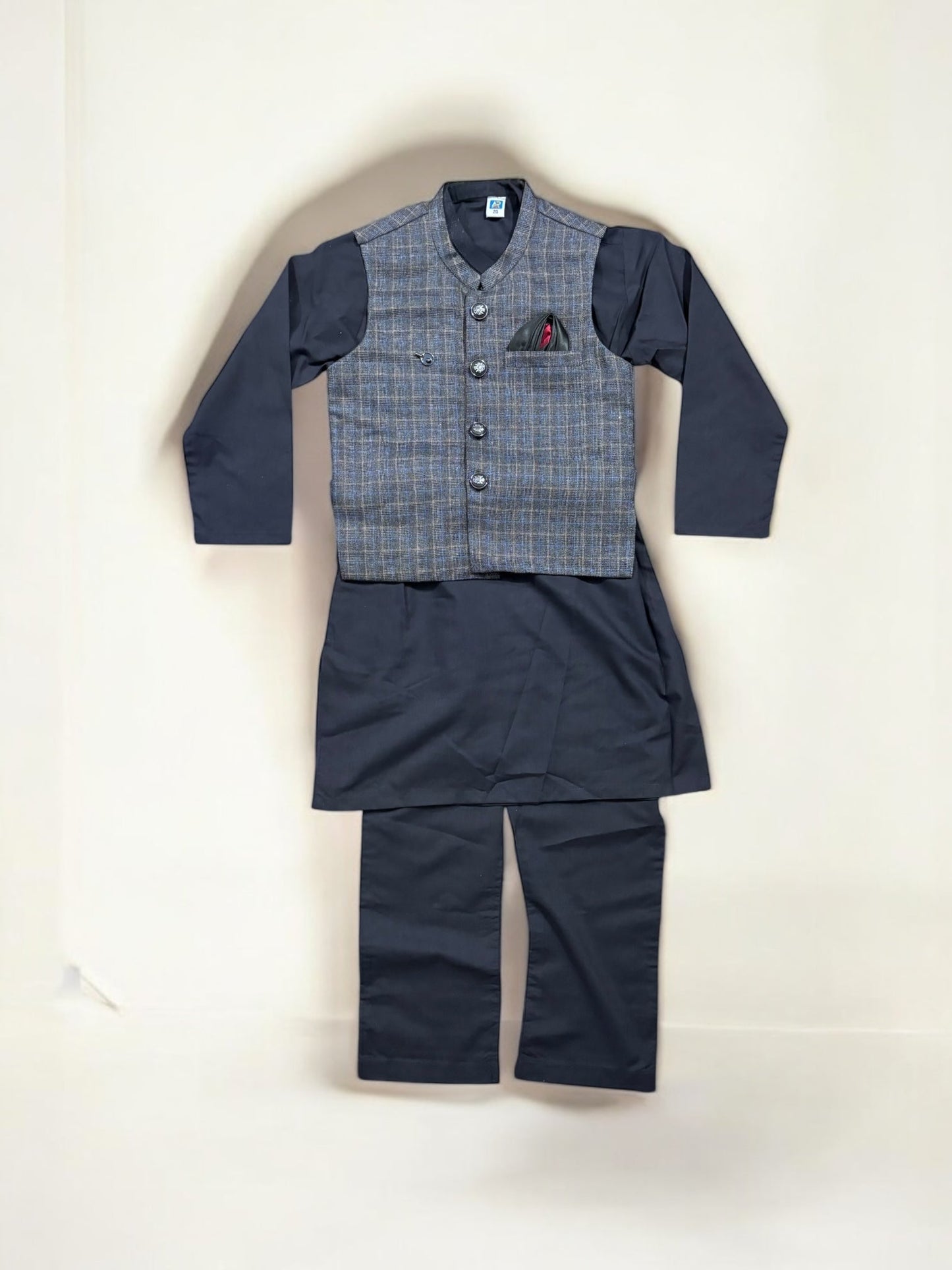 TRADITIONAL SOFT COTTON KURTA, PAJAMA AND COAT SET FOR BOYS - ETHNIC WEAR- 211
