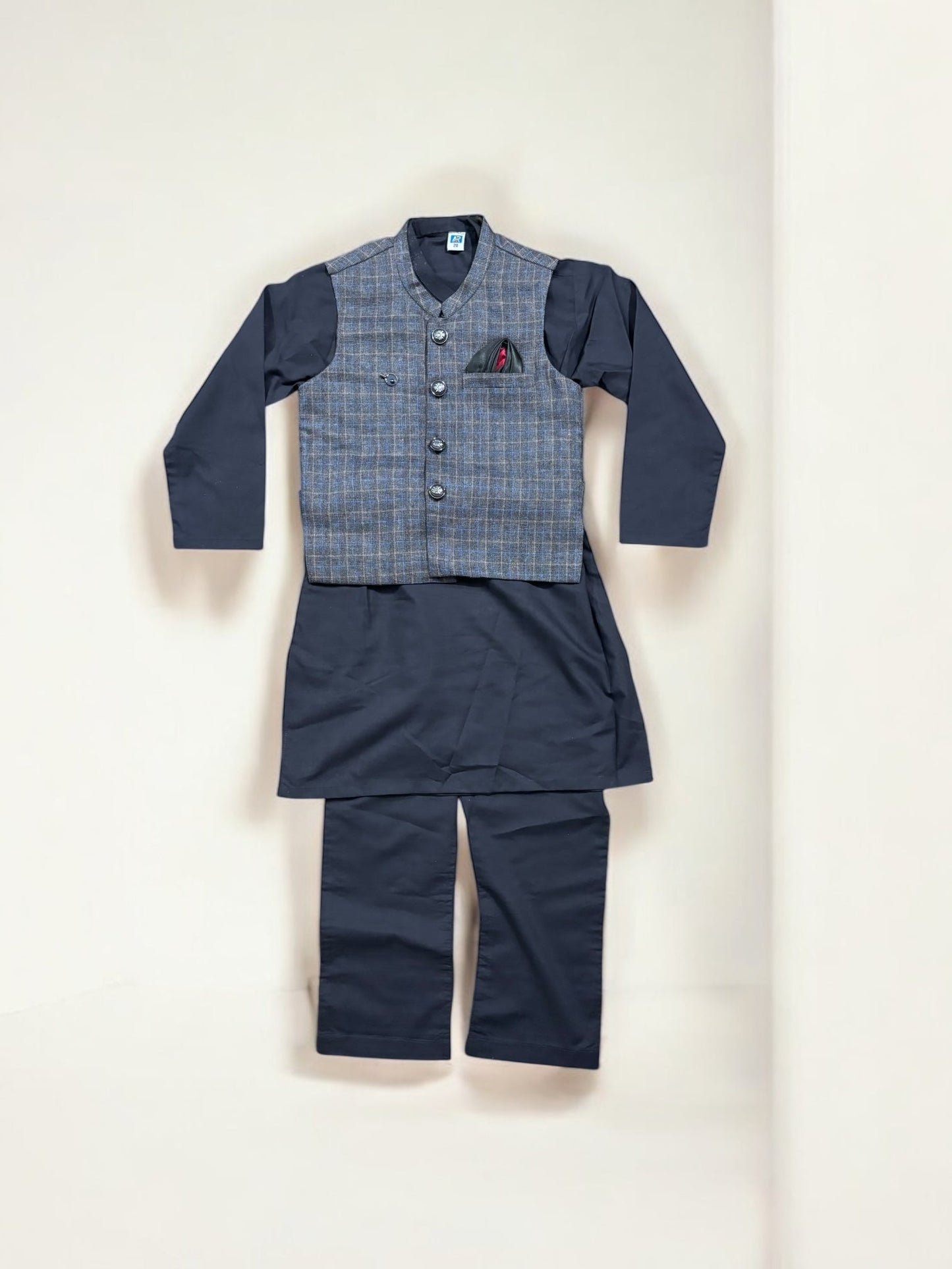 TRADITIONAL SOFT COTTON KURTA, PAJAMA AND COAT SET FOR BOYS - ETHNIC WEAR- 211