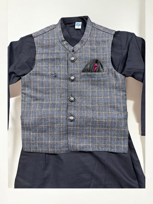 TRADITIONAL SOFT COTTON KURTA, PAJAMA AND COAT SET FOR BOYS - ETHNIC WEAR- 211