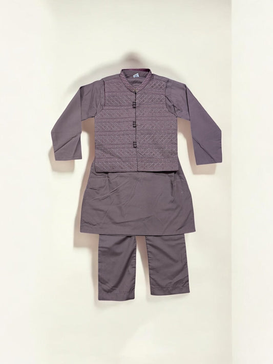 TRADITIONAL SOFT COTTON KURTA, PAJAMA AND COAT SET FOR BOYS - ETHNIC WEAR- 212