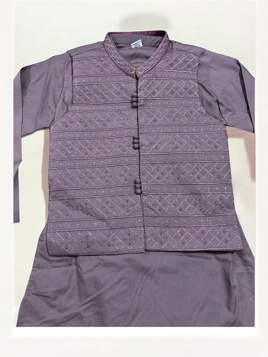 TRADITIONAL SOFT COTTON KURTA, PAJAMA AND COAT SET FOR BOYS - ETHNIC WEAR- 212