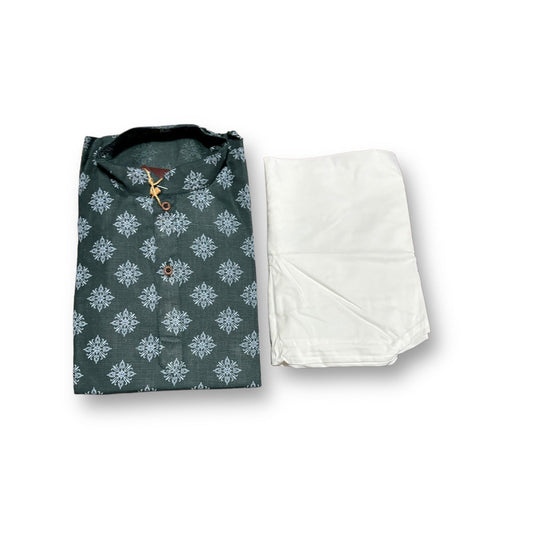 TRADITIONAL BOYS BOTTLE GREEN PRINTED KURTA PAJAMA - 6415