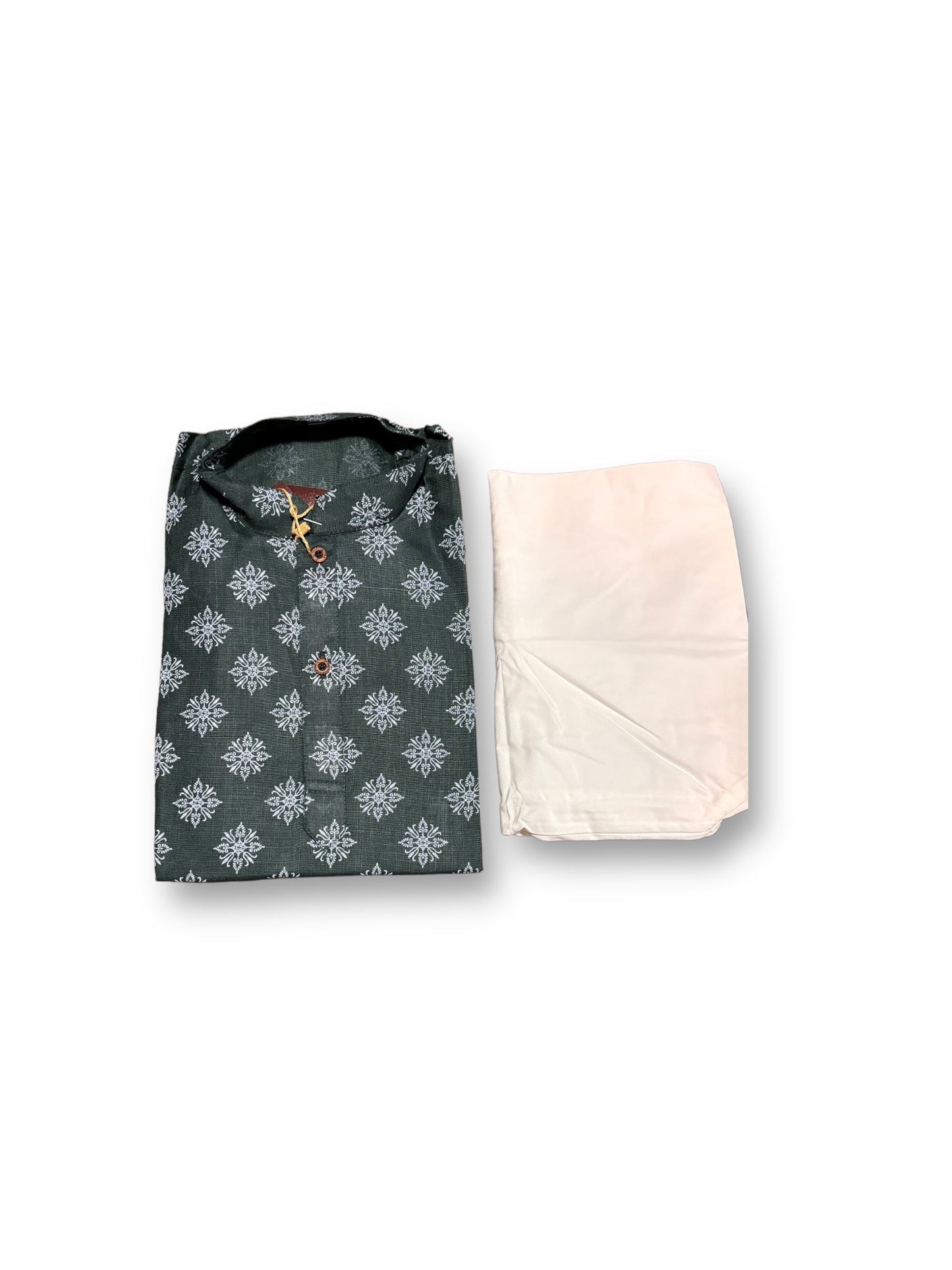 TRADITIONAL BOYS BOTTLE GREEN PRINTED KURTA PAJAMA - 6415