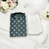 TRADITIONAL BOYS BOTTLE GREEN PRINTED KURTA PAJAMA - 6415